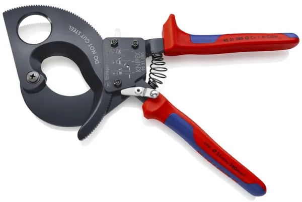 Knipex Kabelschere (Ratschensystem) schwarz lackiert, mit Mehrkomponenten-Griff 280 mm